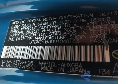 2013 Toyota Prius C Three from USA, damaged, VIN JTDKDTB30D1048183